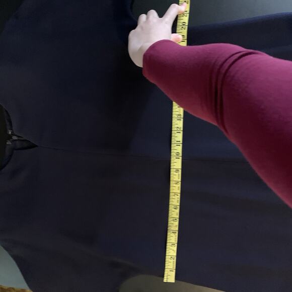 Ellen Tracy Shirt Dress 14 Navy Knee Length Long Sleeve Fabric Frog Button Shift - Picture 9 of 13